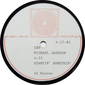 Startin' Somethin' - Rare 1982 US ultra high-grade methyl cellulose metal based lacquer reference single sided test pressing acetate for the 7" single cut into a 45RPM 10" disc