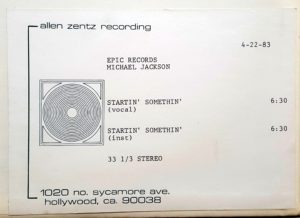 Startin' Somethin' - Rare pair of 1983 US ultra-high-grade methyl cellulose metal based lacquer reference single sided test pressing acetates with a playing speed of 33 1/3rpm, featuring the Vocal and Instrumental versions