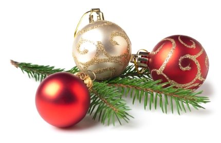 Christmas Baubles with young Spruce tree branch. This file is cleaned, retouched and contains clipping path.